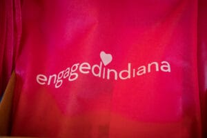 Logo of "Engaged Indiana " Writen on the piece of cloth